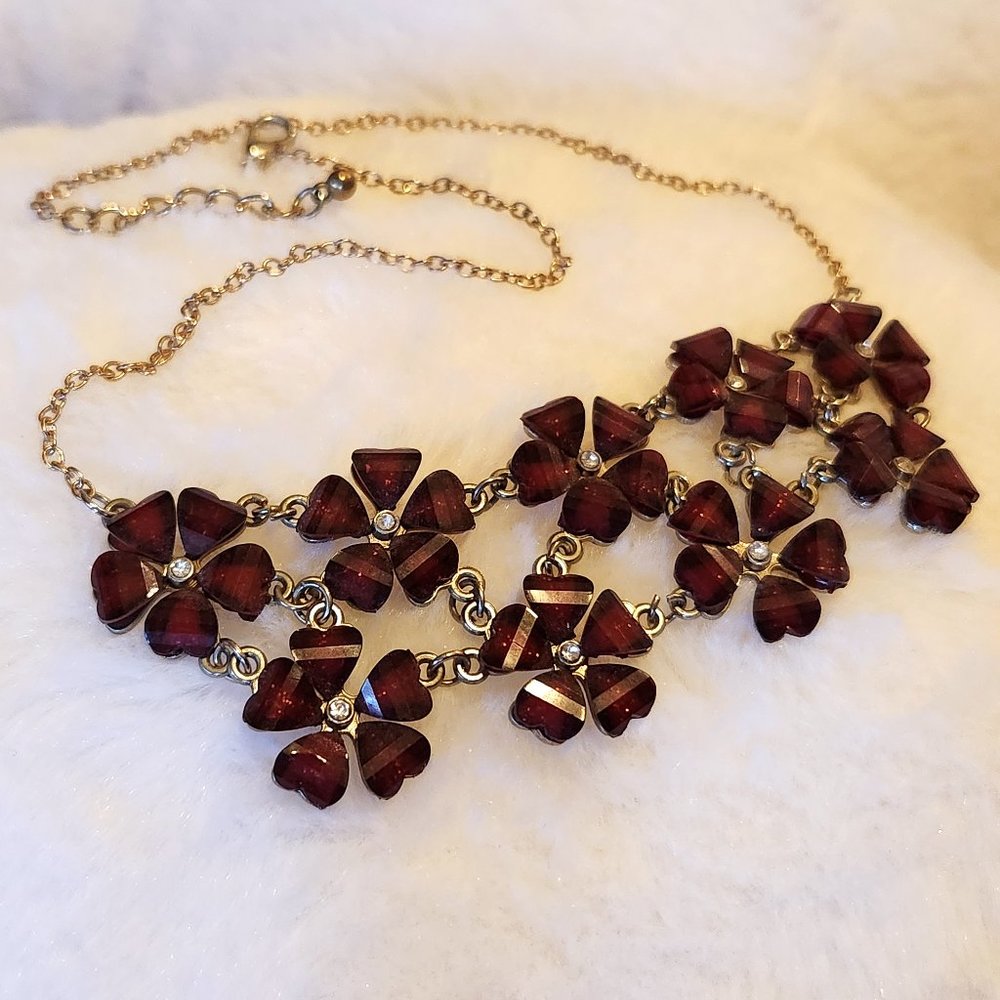 Sparkly Dark Red Flower Rhinestone Necklace - Picture 2 of 3
